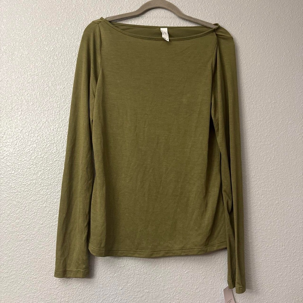 Auden Buttery Soft Women's Sleepwear Long Sleeve Olive Green Top with Boat Neck